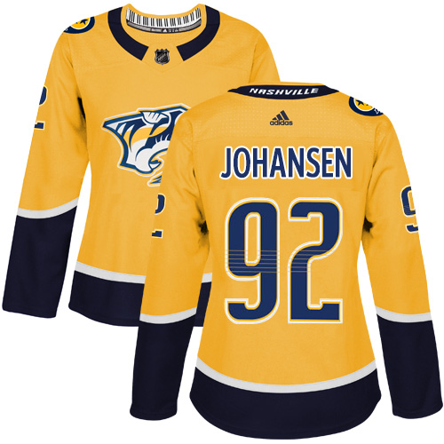 Adidas Nashville Predators #92 Ryan Johansen Yellow Home Authentic Women Stitched NHL Jersey->women nhl jersey->Women Jersey